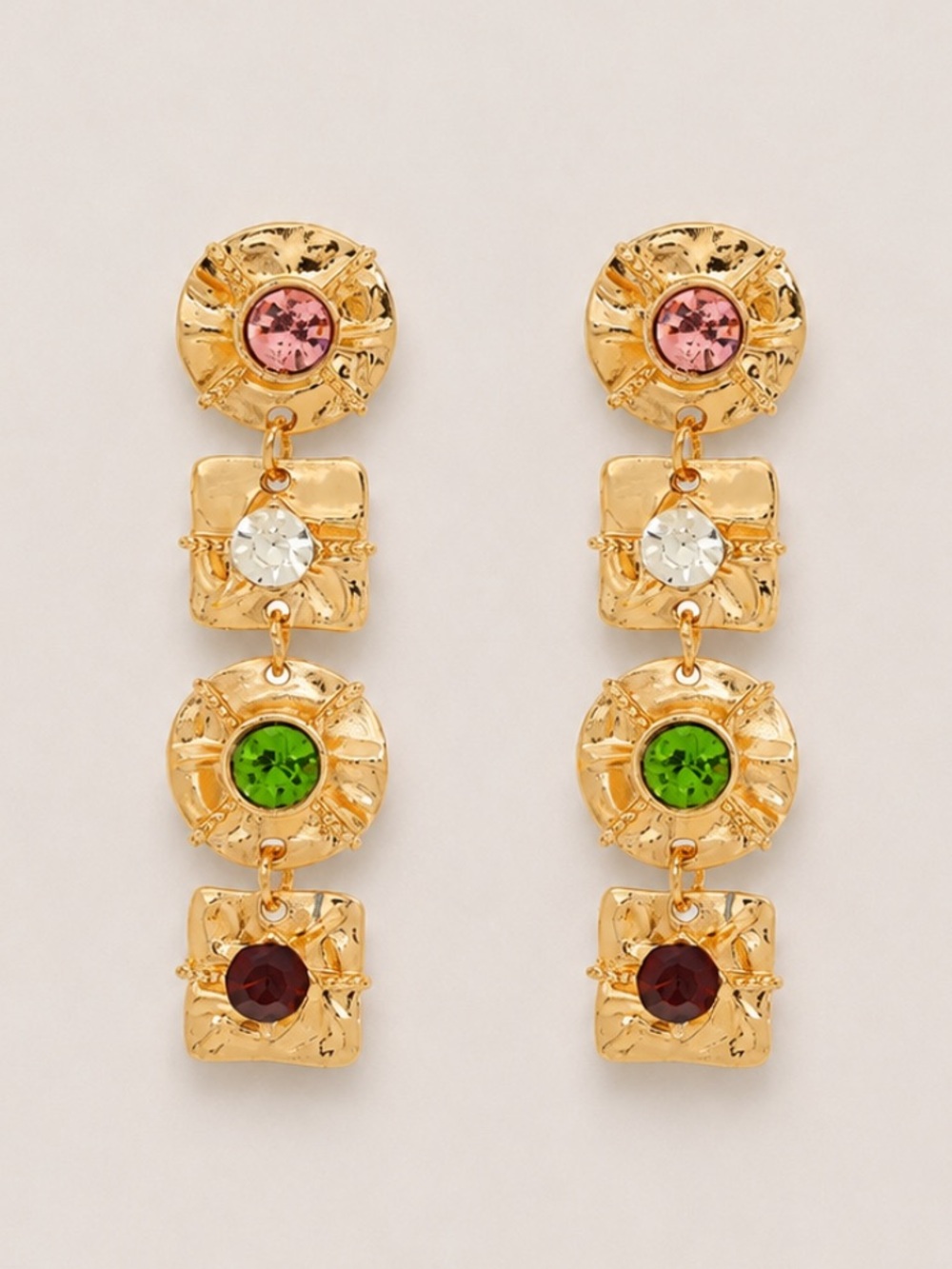 New! Gold Rhinestone Geometric Drop Earrings NWOT 1012